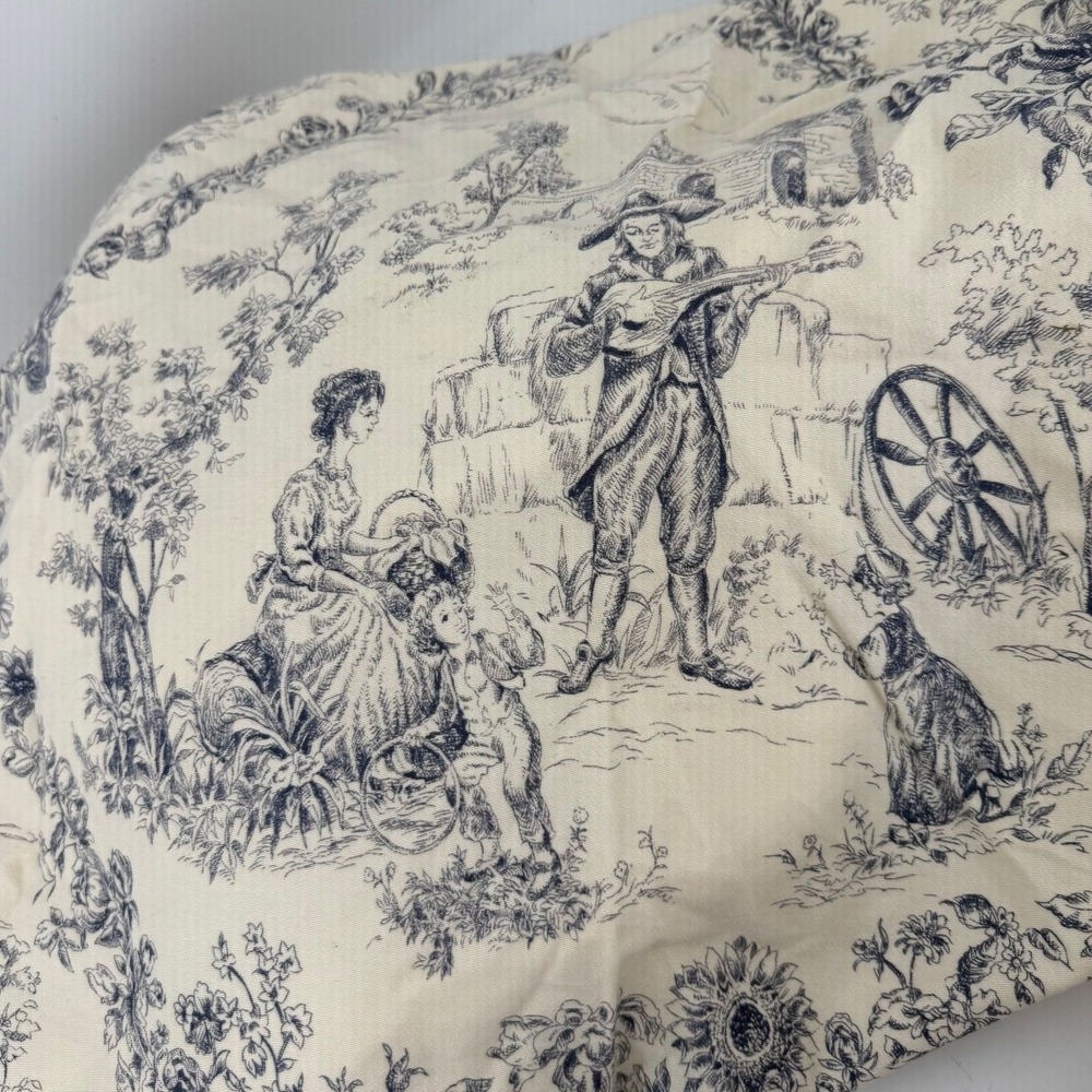 Toile de Jouy fabric/curtain panel appro 38"x80" blue and white pictorial scene